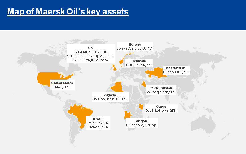 Map of Maersk Oil's key assets