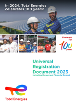 In 2024 TotalEnergies celebrates 100 years! Pioneers for 100 years. Universal Registration Document 2023 including the annual financial report