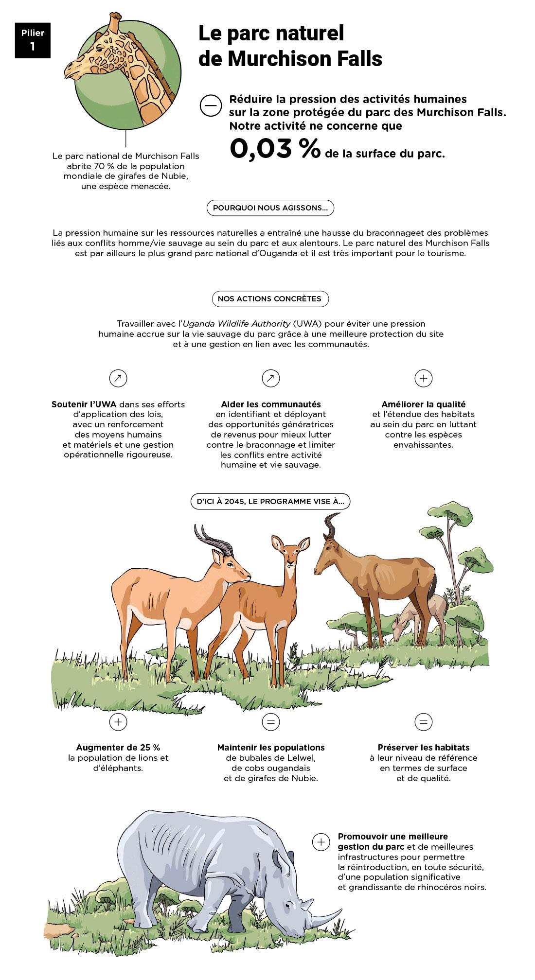 © TotalEnergies Infographie « Pilier 1 : Le parc naturel de Murchison Falls » - voir description détaillée ci-après