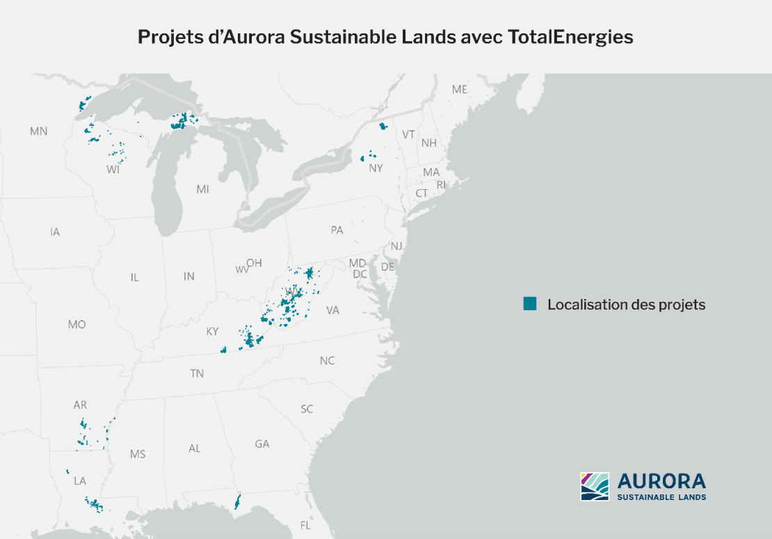 Carte projet Aurora Sustainable Lands avec TotalEnergies
